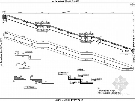 超市门口43.5m人行天桥施工图30张CAD-西南侧梯道一般构造图 