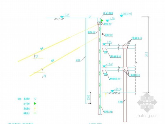 空调布置剖面资料下载-超深基坑桩锚支护监测剖面布置图