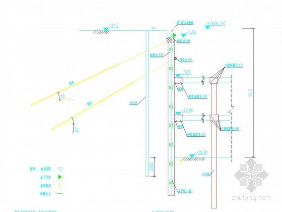 土方开挖剖面布置图资料下载-超深基坑桩锚支护监测剖面布置图