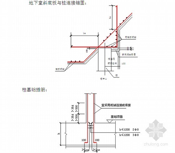 [上海]框架结构商业楼工程施工组织设计(300页)-柱基础插筋做法 
