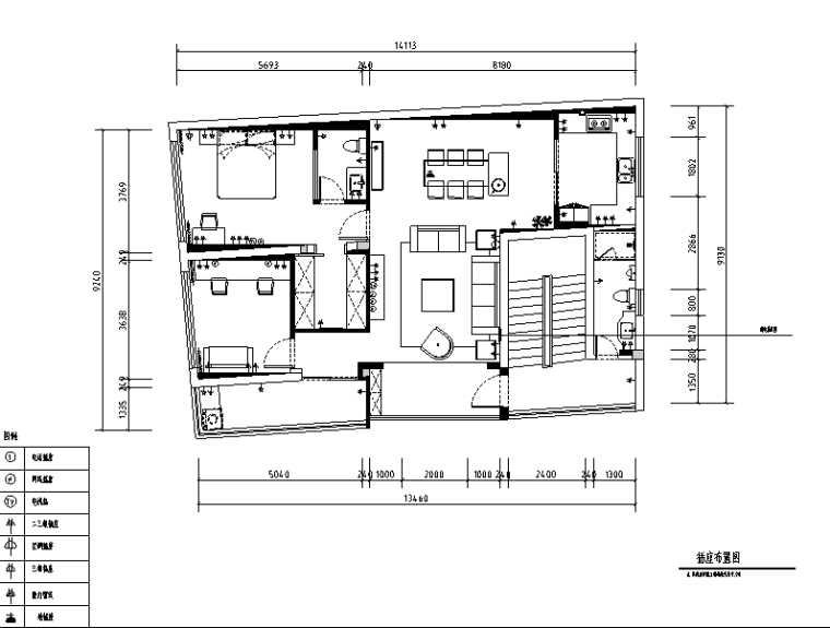 [福建]现代简约三居室套房住宅设计施工图（附效果图）-插座布置图