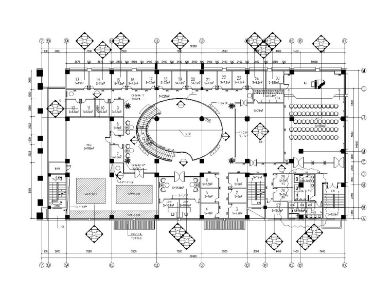 新中式大型休闲会所室内装修施工图（附效果图）-二层平面