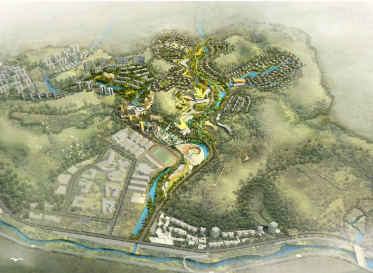 湿地公园模型下载资料下载-[四川]国际湿地公园生态旅游度假区概念规划（田园、养生）