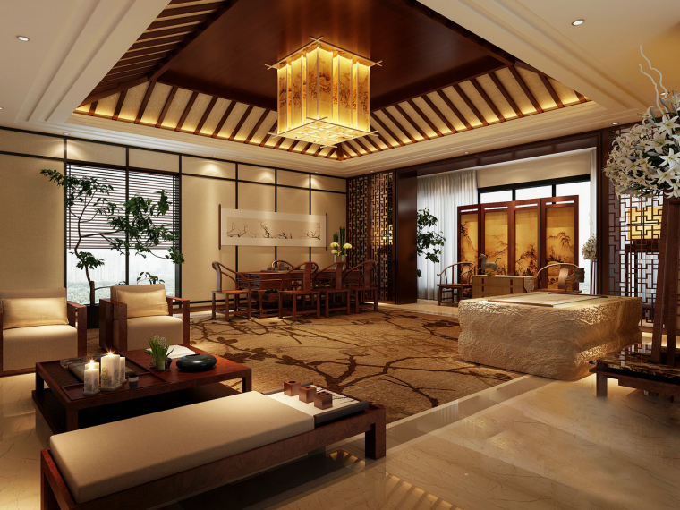 中式客厅风格资料下载-中式端庄办公空间会客厅