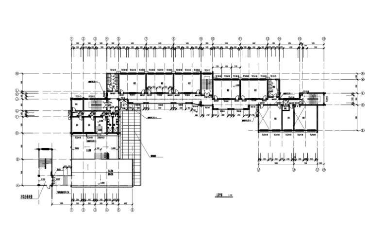[上海]5层砖混砌体结构小学教学楼抗震加固施工图（建筑结构水电）-二层建筑平面图