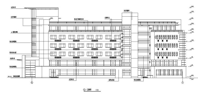 [江苏]六层框架结构医院综合楼建筑施工图-六层框架结构医院综合楼建筑立面图