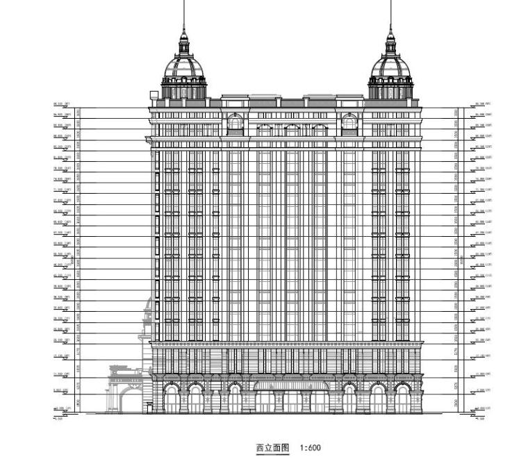 [湖南]法式宫廷建筑风格国际大酒店建筑设计方案文本-法式宫廷建筑风格国际大酒店建筑立面图