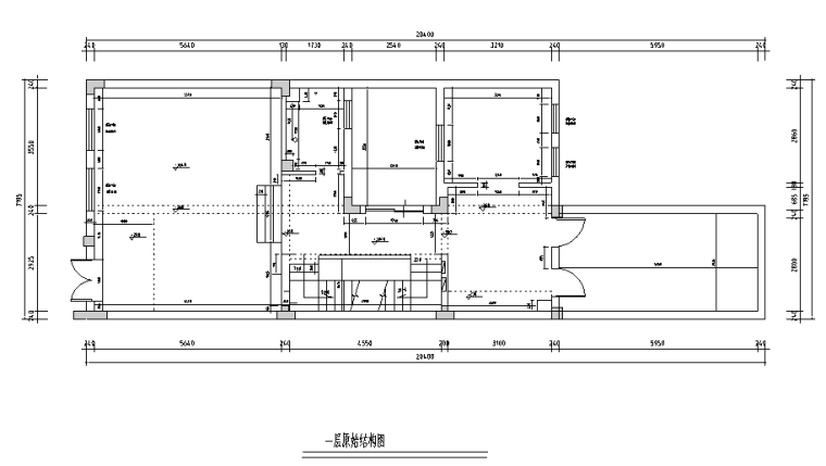 [江苏]欧式400平米联体别墅设计施工图（附效果图）-一层原始结构图