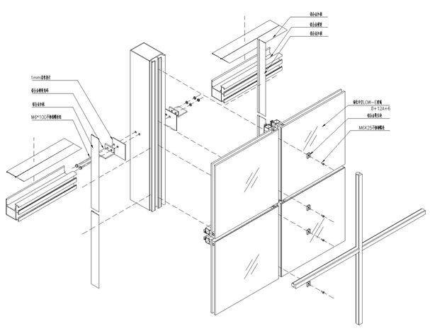 隐框玻璃幕墙装配三维节点图_3