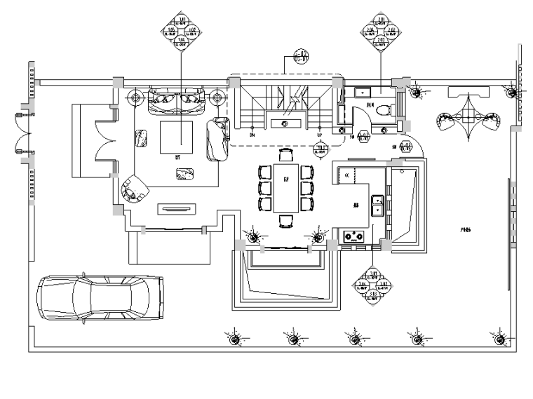 [云南]大理王宫别院115户型设计施工图（附效果图）-一层平面布置及索引图