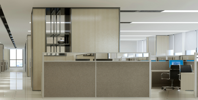 现代风格办公楼设计施工图（附效果图）-开放办公室效果图