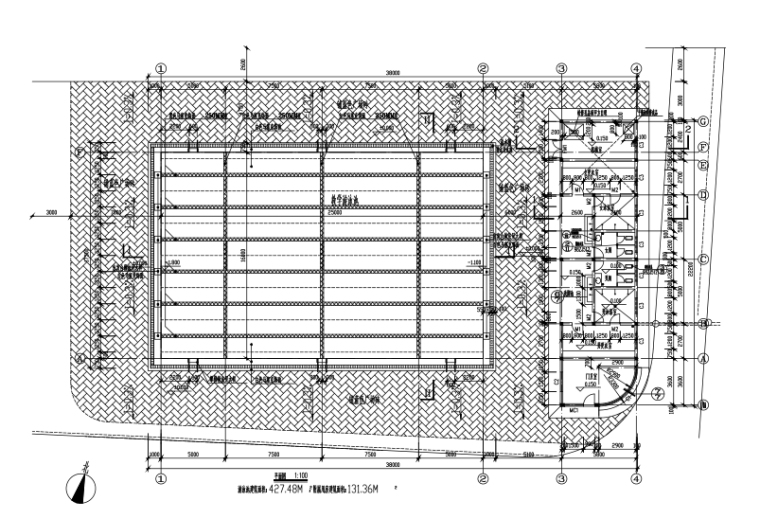 [深圳]框架结构学校游泳馆建筑结构施工图（CAD、8张）-游泳馆建筑平面图