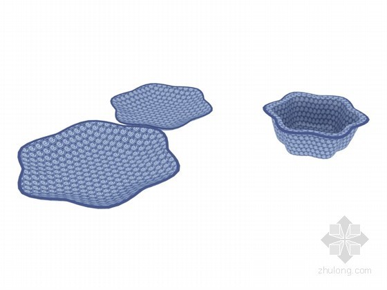 餐具3D模型资料下载-蓝色餐具3D模型下载