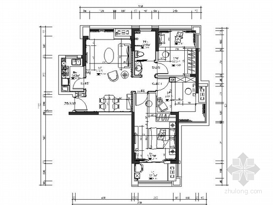 室内设计平面立面剖面图资料下载-[湖北]英式田园风3室2厅室内设计CAD施工图（含效果图）
