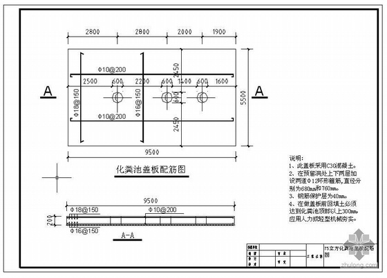 建筑空调板配筋图资料下载-某化粪池盖板配筋图