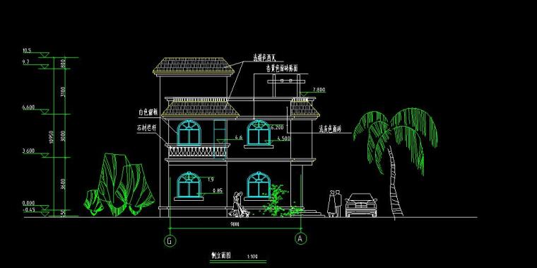 湛江新农村住宅建筑设计文本（CAD）-测立面图