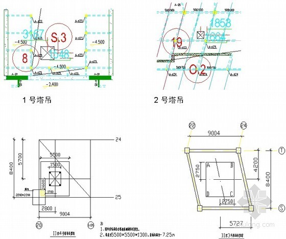 [山东]框剪结构大剧院施工组织设计（鲁班奖，427页）-塔吊布置图 