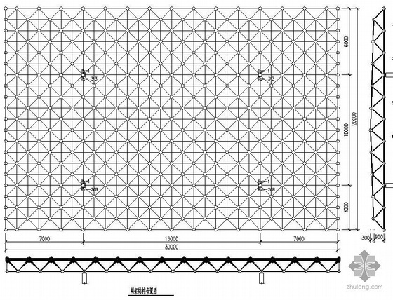 三层斜放四角锥网架结构资料下载-某30X20m斜放四角锥网架结构施工图