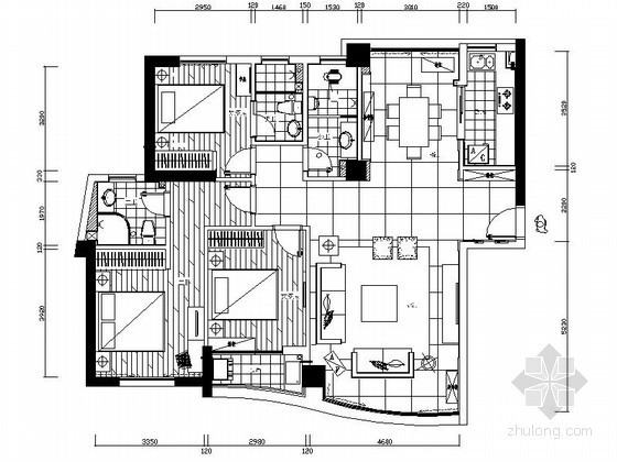 高层三居室住宅户型图资料下载-住宅公寓三居室装修图