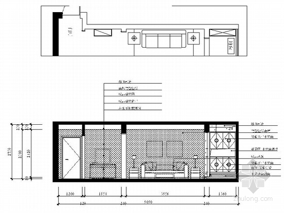 [江苏]都市后花园典雅新中式风格两居室装修施工图（含效果）客厅立面图 