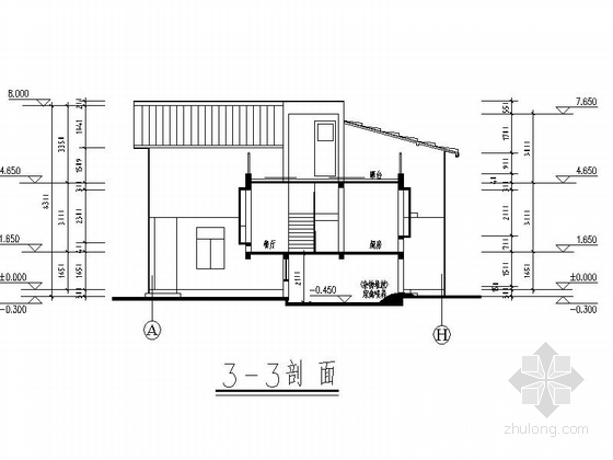[农村自建房]两层别墅住宅建筑施工图(约200平方米)-两层别墅住宅建筑剖面图