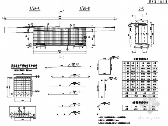 一级公路变截面预应力连续箱梁桥施工图（111张）-主桥箱梁端横梁钢筋布置图