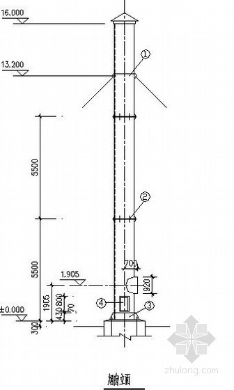 16米高钢架墙柱资料下载-16米高钢烟囱节点构造详图