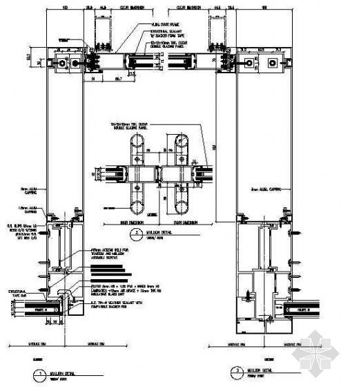 玻璃开门详图资料下载-平开门与单元幕墙连接节点