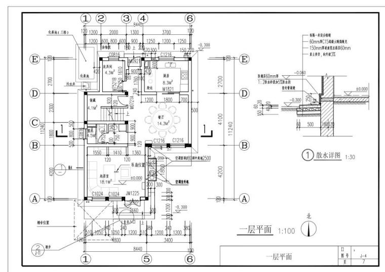 二层别墅现代风建筑设计-一层平面图