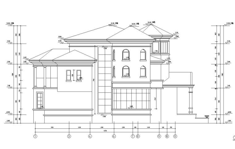 三层独栋别墅建筑施工图设计-立面图