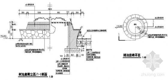 景观树池座椅剖面资料下载-圆形树池座椅详图