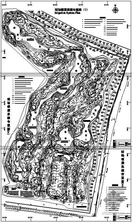 绿化喷灌系统CAD资料下载-某高尔夫球场地形及喷灌系统图