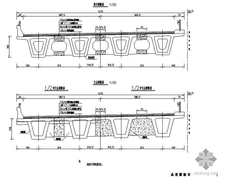 典型横断面CAD资料下载-某30m预应力小箱梁典型横断面节点构造详图