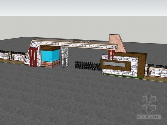 公园大门入口SU资料下载-度假村入口大门SketchUp模型