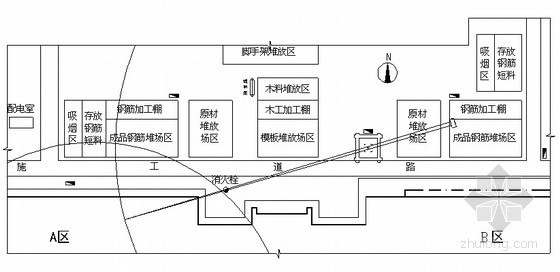 [北京]框剪结构办公楼钢筋工程施工方案（节点详图）-现场钢筋加工场布置图 