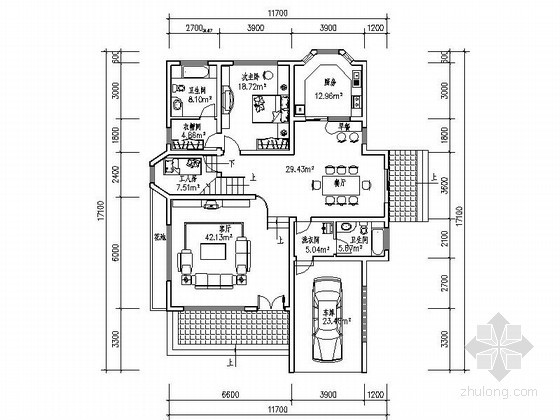 大别墅户型平面图资料下载-某二层独栋别墅户型平面图（南入口、297平方米）