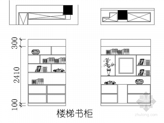 精品温馨雅致现代简约风格两层小别墅装修室内设计施工图（含效果）楼梯书柜立面图