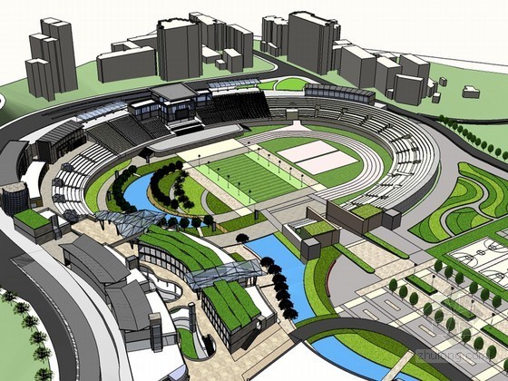 体育广场建筑SketchUp模型下载-体育广场建筑 