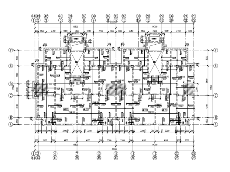 [宁夏]6层框架结构商住楼全套施工图（建筑结构暖通电气）-一层顶梁配筋图
