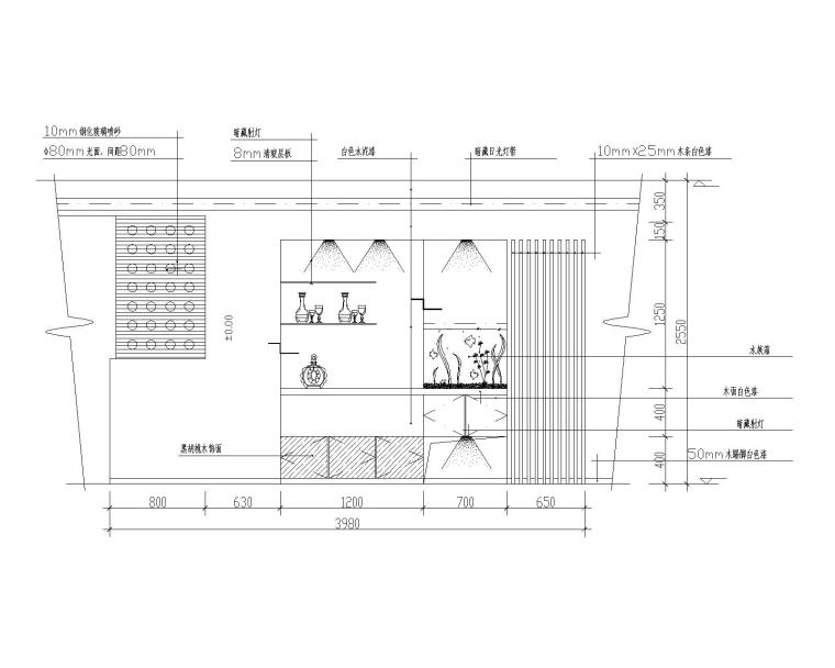 隐泉日式餐厅设计资料下载-餐厅区装饰墙及酒架造型立面图