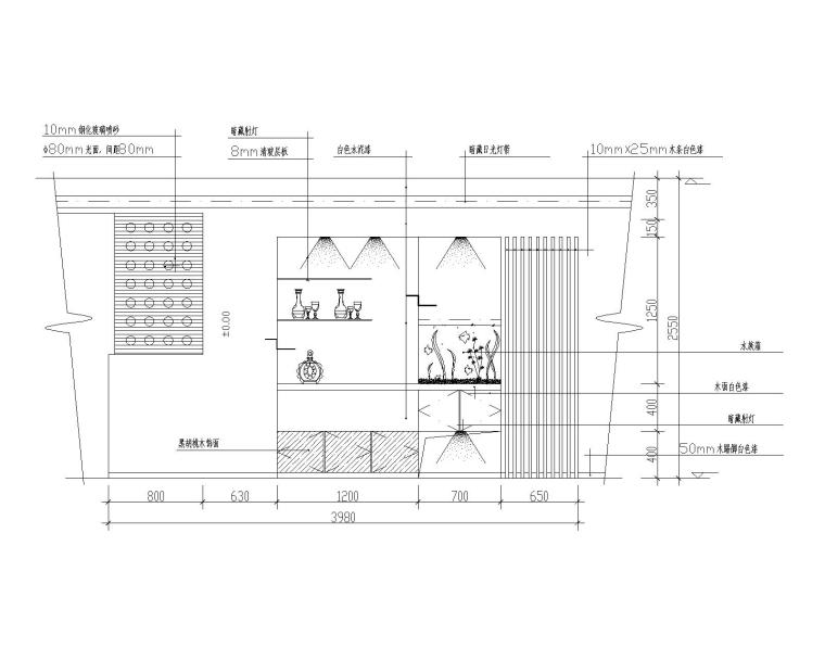 cad装饰酒架资料下载-餐厅区装饰墙及酒架造型立面图