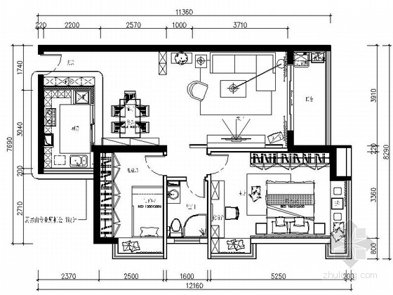 CAD全套家装平面布置图资料下载-[深圳]时尚简约2室2厅家装CAD施工图