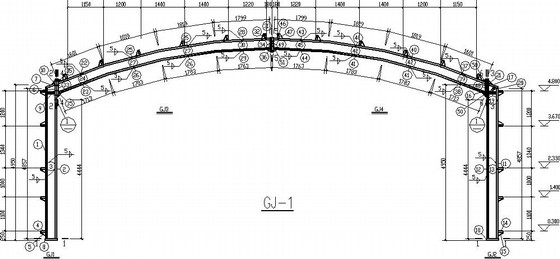 弧形梁结构图资料下载-临时性弧形门式刚架厂房结构图