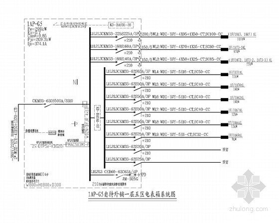 大型商业综合项目二期工程配电系统图纸-1AP-G5自持外铺一层五区电表箱系统图 