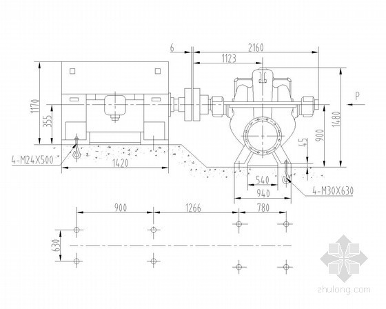 污水处理厂构筑物及设备大样图-24SA-18A型泵外形安装尺寸图 