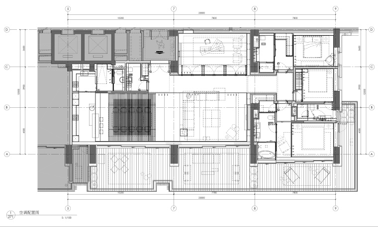 [李玮珉]三亚海棠湾四季公寓现代风格三居室样板间室内装修施工图+效果图+物料（CAD、JPG、PDF）-6空调配置图