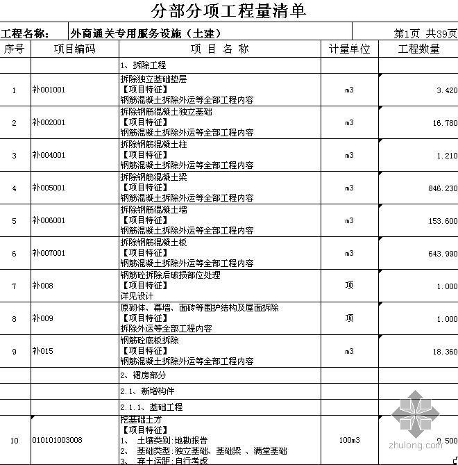 小区服务设施资料下载-外商通关专用服务设施改建项目土建工程量清单