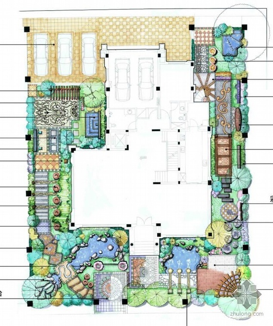 别墅总平图CAD资料下载-欧式别墅景观设计两套方案总平