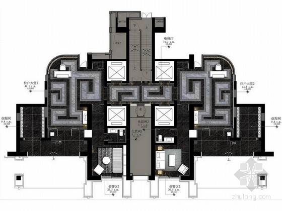 花园洋房室内设计资料下载-[福州]花园洋房现代高档住宅大堂方案图