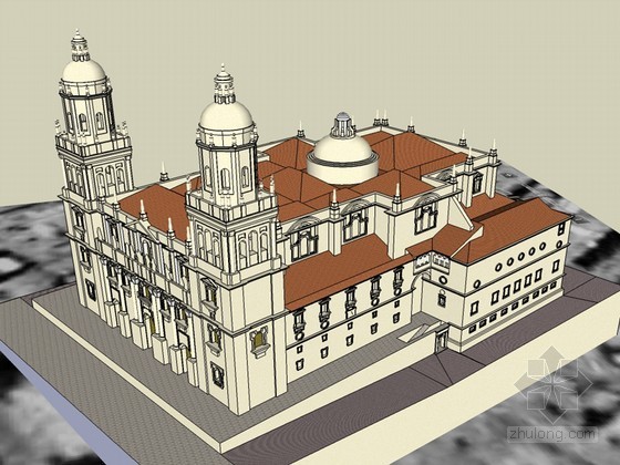 哥特式教堂建筑cad资料下载-教堂式建筑SketchUp模型下载